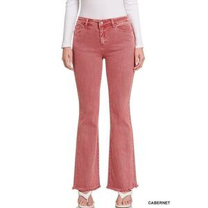 Zenana It's About Time Colored Denim Flares in Cabernet DMP-1846A